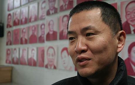 Zhang Bingjian in front of his art installation 'Hall of Fame' Photo: PETER FOSTER