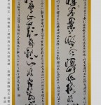 丁仕美草书对联《释卷案上凝听海山甲风掀浪撼，抱臂山巅静观天涯雾起云飞》